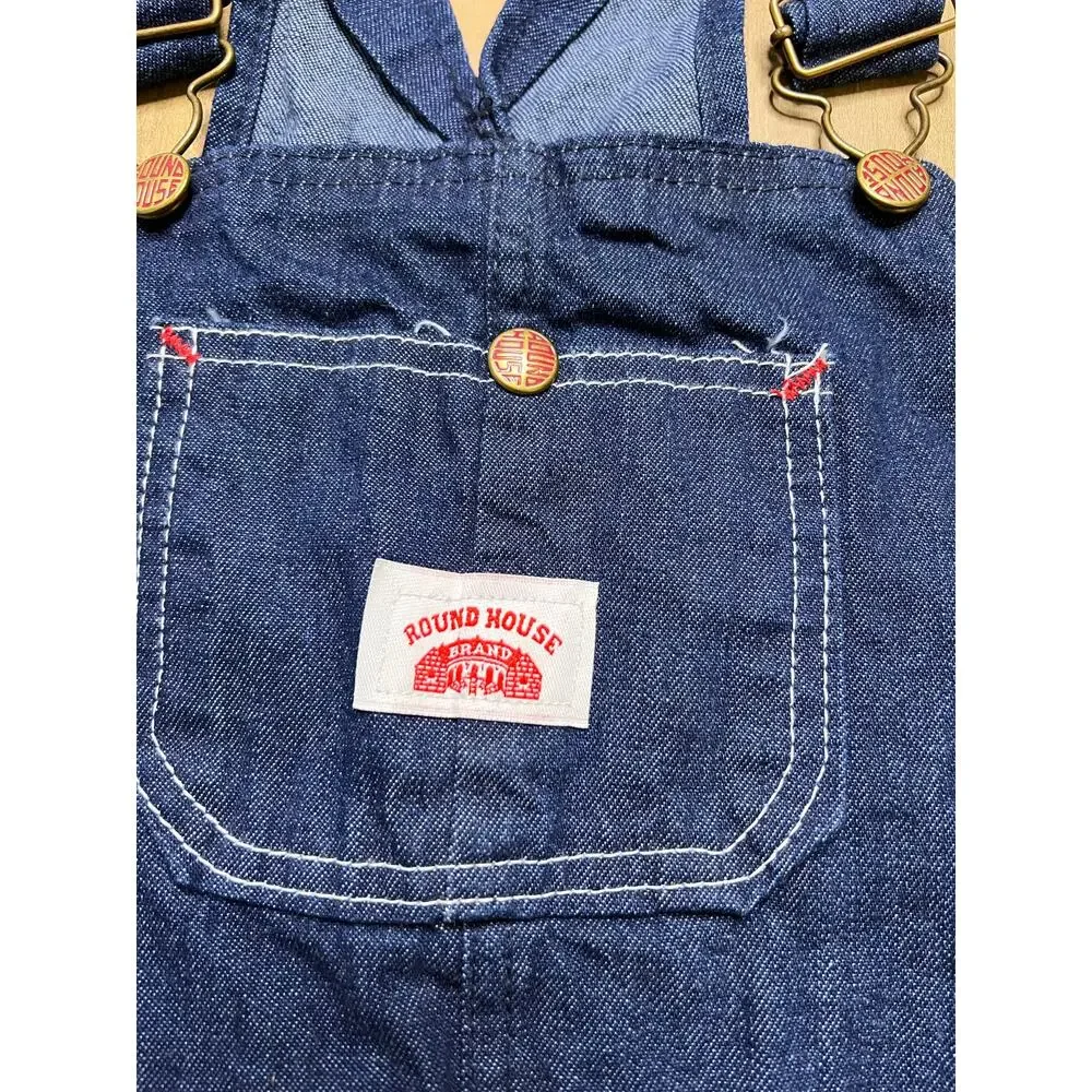 Vintage Round House Denim Overalls USA Cotton‎ Bib Carpenter Workwear Sz S/M